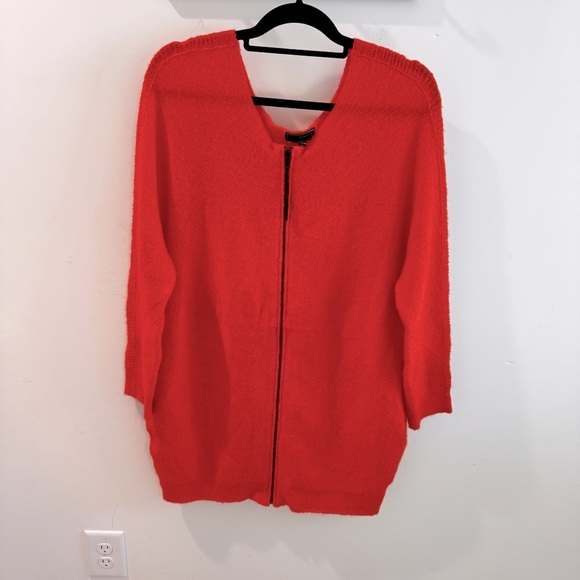 Express 100% Boiled Wool Bright Orange Coral Zip Front Longline Cardigan XL - Picture 1 of 7